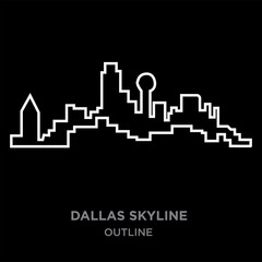 white border dallas skyline outline on black background, vector illustration