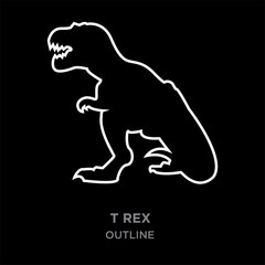 white border t rex outline on black background, vector illustration