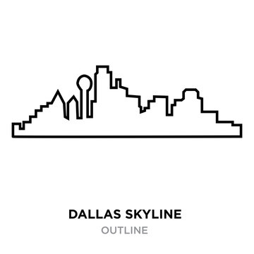 Dallas Skyline Outline On White Background, Vector Illustration