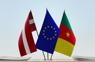 Flags of Latvia European Union and Cameroon