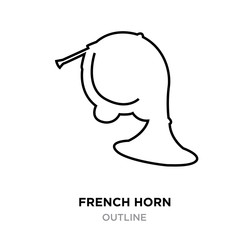 french horn outline on white background, vector illustration
