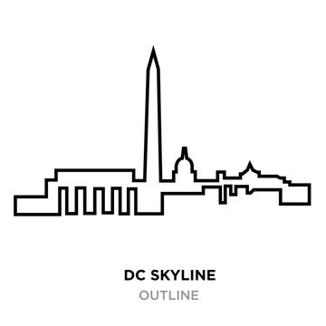 Dc Skyline Outline On White Background, Vector Illustration