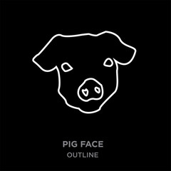 white border pig face outline on black background, vector illustration