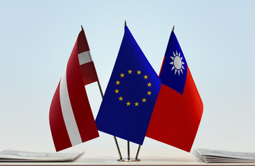 Flags of Latvia European Union and Taiwan