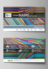 Business card templates. Easy editable layout, abstract vector design template. Bright color lines, colorful style with geometric shapes forming beautiful minimalist background.
