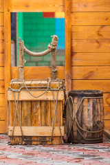 wooden box and wooden barrel