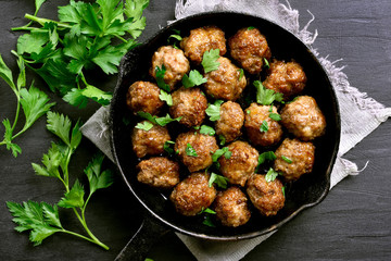 Meatballs in frying pan