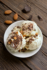 Vanilla chocolate ice cream with nuts