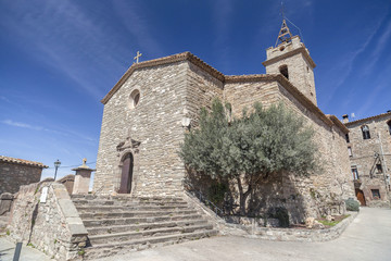 Fototapeta na wymiar Village view, church of Santa Maria and Sant Joan, baroque style, Santa Maria Olo, moianes region comarca, province Barcelona, Catalonia