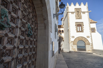 Fototapeta na wymiar Palace, Palau Mar i Cel in catalan village of Sitges, province Barcelona, Catalonia, Spain.