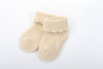 yellow sock close-up on isolated white background