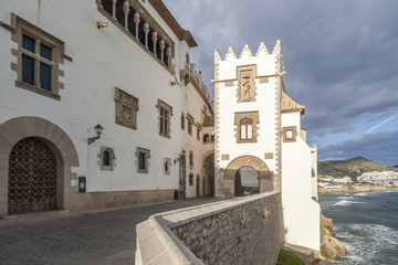 Fototapeta na wymiar Palace, Palau Mar i Cel in catalan village of Sitges, province Barcelona, Catalonia, Spain.