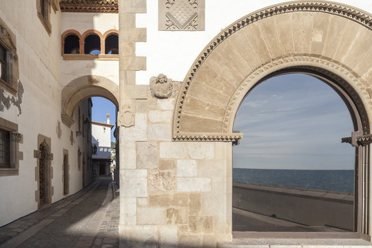 Palace, Palau Mar i Cel in catalan village of Sitges, province Barcelona, Catalonia, Spain.
