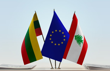 Flags of Lithuania European Union and Lebanon