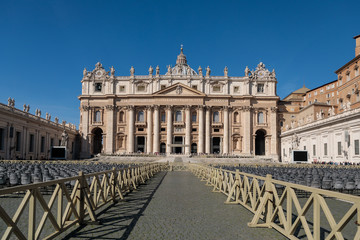 Fototapeta na wymiar The row of chair at the Saint Peter's Basilica