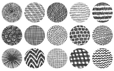 Doodle circles round frames spots set black white doodles