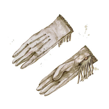 Pair of Cowboy Gloves. Watercolor Illustration. 