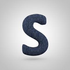 Jeans letter S uppercase with blue denim texture isolated on white background.