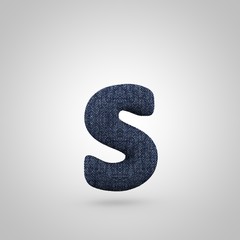 Jeans letter S lowercase with blue denim texture isolated on white background.