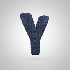 Jeans letter Y uppercase with blue denim texture isolated on white background.