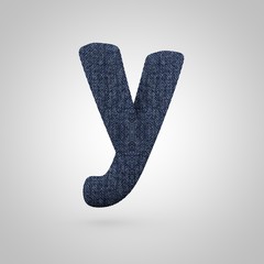Jeans letter Y lowercase with blue denim texture isolated on white background.