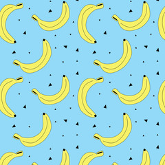 Obraz na płótnie Canvas Bananas vector pattern illustration yellow on a blue background