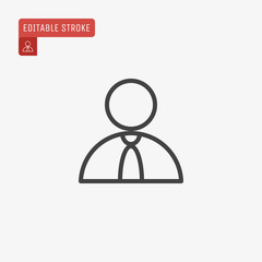Outline User icon isolated on grey background. Line Person pictogram. Human avatar symbol for website design, mobile application, ui. Editable stroke. Vector illustration, eps10.