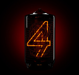 Nixie tube indicator. The number four of retro. 3d render.
