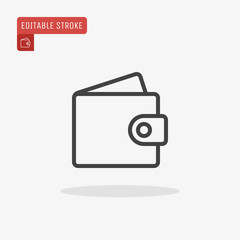 Outline Wallet icon isolated on grey background. Line cash symbol for website design, mobile application, ui. Editable stroke. Vector illustration. Eps10.