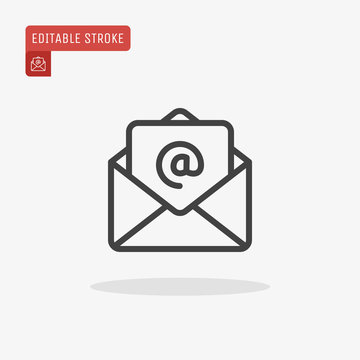 Outline email icon isolated on grey background. Open envelope pictogram. Line mail symbol for website design, mobile application, ui. Editable stroke. Vector illustration. Eps10