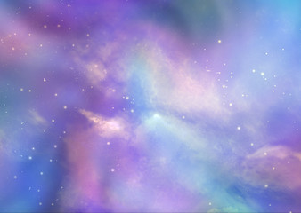 The Beautiful Heavens Above Us - Pink and blue deep space background with many stars, planets and cloud formations   © Nikki Zalewski