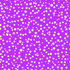 Magenta polka dot background, seamless pattern. Irregular shapes. Dotted background with circles, dots. Vector illustration. For print, wrapping paper, wallpaper, textile, fabric