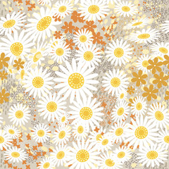 Daisy floral seamless pattern with strokes and dotted