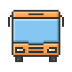 Outlined pixel icon of bus. Fully editable