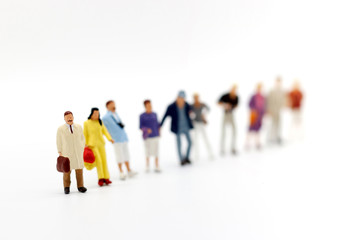 Miniature people: Business Person Candidate People Group. Employer of choice, candidate selection, adn  business recruitment concept.