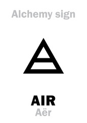 Alchemy Alphabet: AIR (Aër), one of primary elements, state: Gas, fluid. Medieval alchemical sign (mystic hieroglyphic symbol).