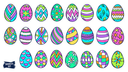 Easter eggs doodle set. Spring holiday symbols. Egg ornaments sketch. Hand drawn style scrawl. Set of simple doodles. Kids drawing. Vector collection isolated on white.