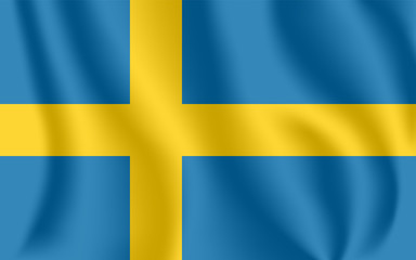 Naklejka premium Flag of Sweden. Realistic waving flag of Kingdom of Sweden. Fabric textured flowing flag of Sweden.