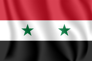 Flag of Syria. Realistic waving flag of Syrian Arab Republic. Fabric textured flowing flag of Syria.