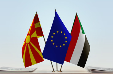 Flags of Macedonia (FYROM) European Union and Sudan