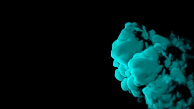 Abstract stylized Light Blue ink drop in water on a black background for effects with Alpha channel matte. 3d render. voxel graphics. computer simulation V16