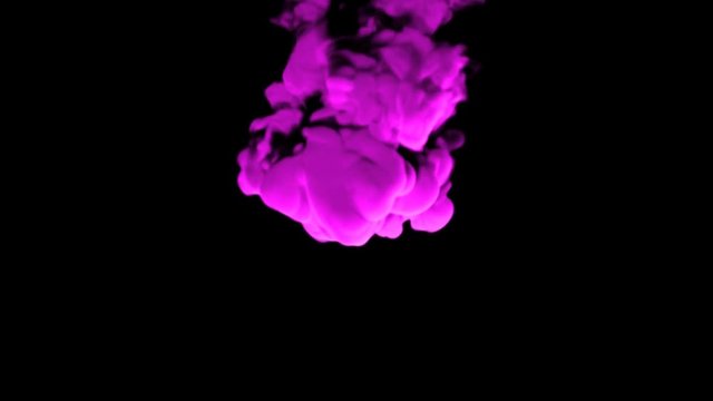 Abstract stylized Magenta ink drop in water on a black background for effects with Alpha channel matte. 3d render. voxel graphics. computer simulation V3