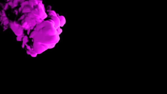 Abstract stylized Magenta ink drop in water on a black background for effects with Alpha channel matte. 3d render. voxel graphics. computer simulation V2