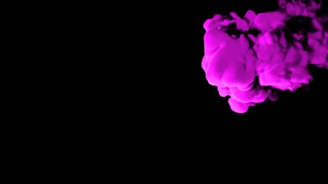 Abstract stylized Magenta ink drop in water on a black background for effects with Alpha channel matte. 3d render. voxel graphics. computer simulation V4