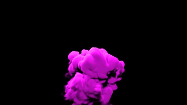 Abstract stylized Magenta ink drop in water on a black background for effects with Alpha channel matte. 3d render. voxel graphics. computer simulation V7
