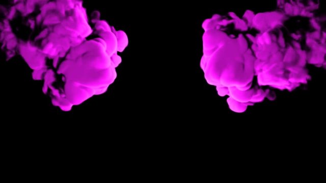 Abstract stylized Magenta ink drop in water on a black background for effects with Alpha channel matte. 3d render. voxel graphics. computer simulation V12