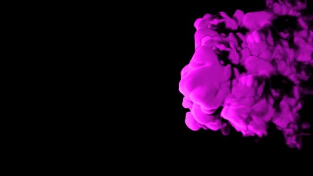 Abstract stylized Magenta ink drop in water on a black background for effects with Alpha channel matte. 3d render. voxel graphics. computer simulation V14