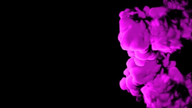 Abstract stylized Magenta ink drop in water on a black background for effects with Alpha channel matte. 3d render. voxel graphics. computer simulation V15