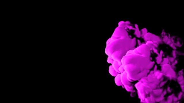 Abstract stylized Magenta ink drop in water on a black background for effects with Alpha channel matte. 3d render. voxel graphics. computer simulation V16