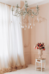 light beautiful pink room in the classical interior